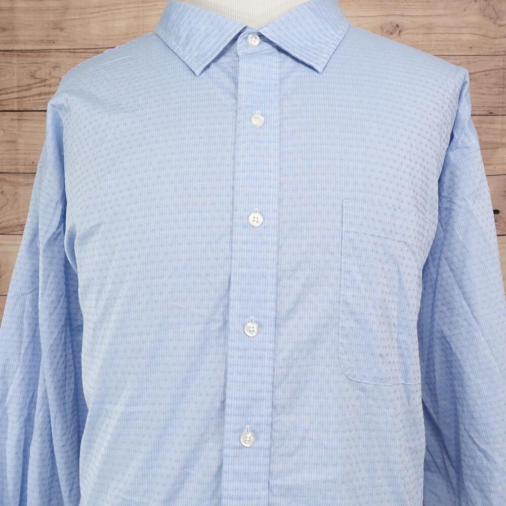 GS Easy Stretch Dress Shirt Mens 22 37/38 Classic Fit Blue Geometric Big & Tall